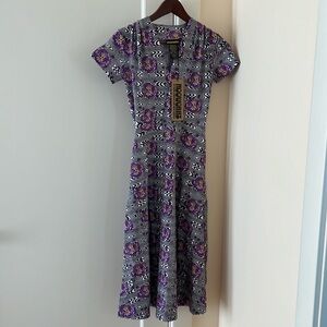 BNWT Nooworks Greta Haze Dress, XS Purple Multicolor Short Sleeve w/Pockets